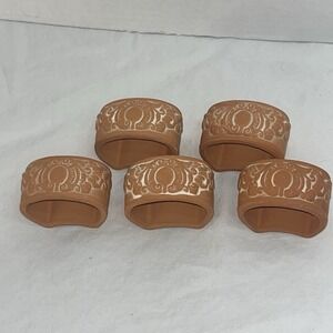Ornate Terra Cotta Napkin Ring Holder Dining Lot of 5 Made In Taiwan ROC Antique